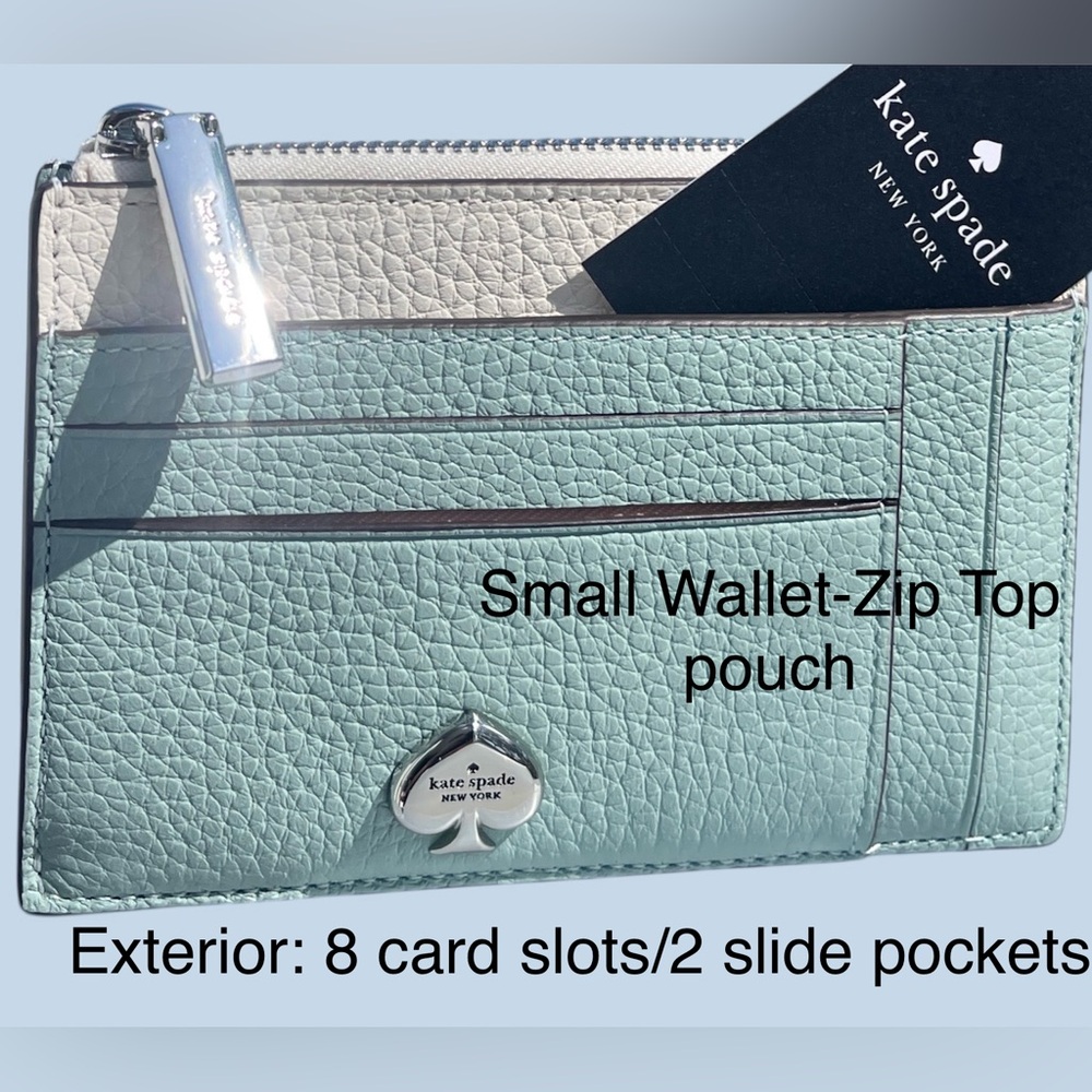 kate spade Leather NWT Card Holder/Sm Wallet Seagreen & Cream “Kayla”